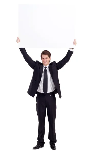 Jeune homme d'affaires tenant un tableau blanc — Photo