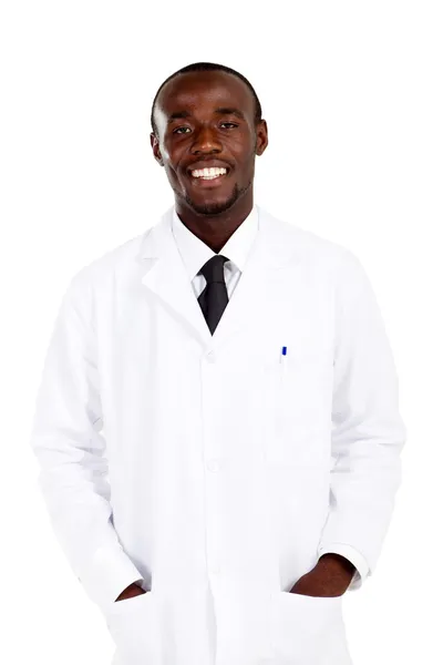 Африканский американский фармацевт на белом — стоковое фото