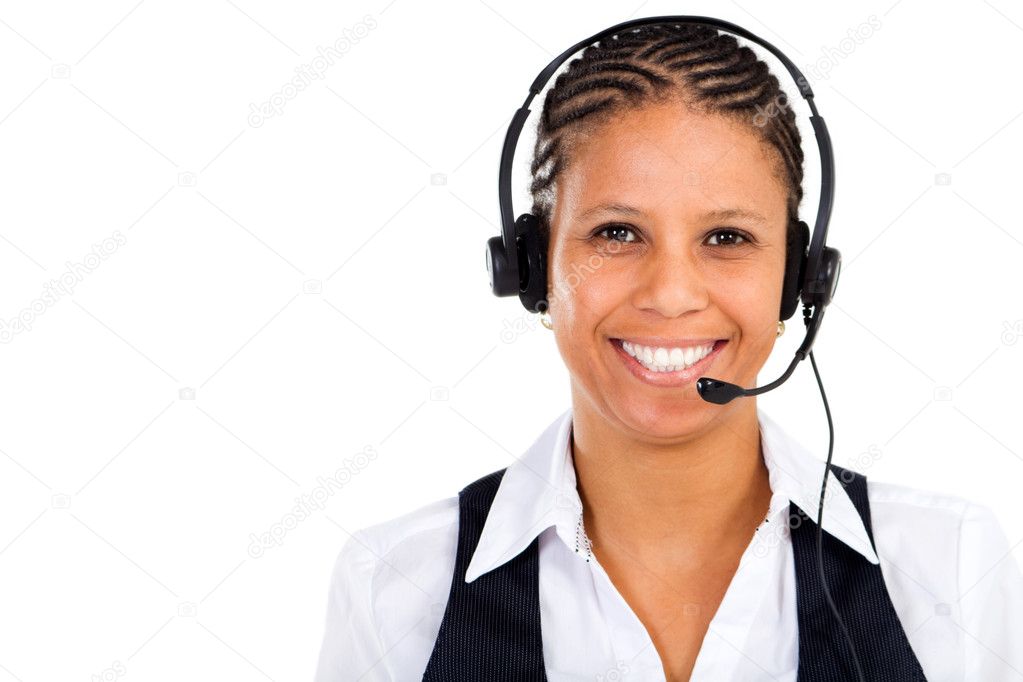 African american businesswoman with headset smiling