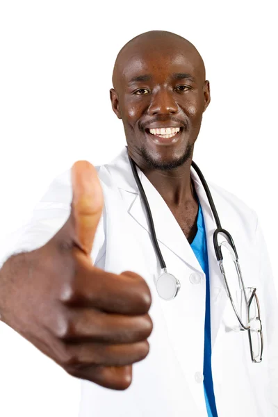 快乐的非洲裔美国医生放弃拇指 — 图库照片
