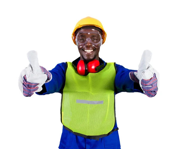 Afrikaanse industriële werknemer geven duimen omhoog — Stockfoto