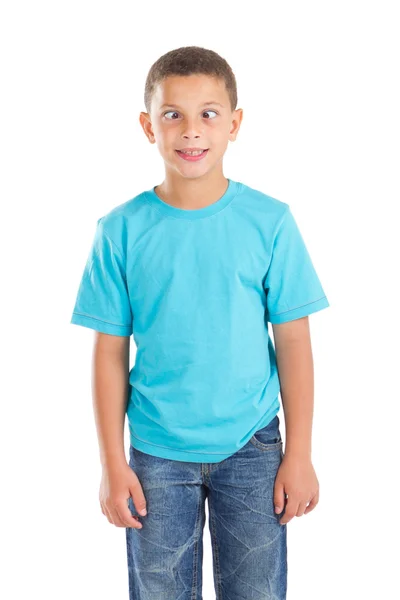 Young boy making a funny face, cross-eye — Stock Photo, Image
