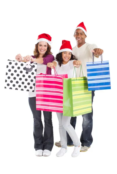 Ευτυχισμένη οικογένεια χριστουγεννιάτικα ψώνια — Φωτογραφία Αρχείου
