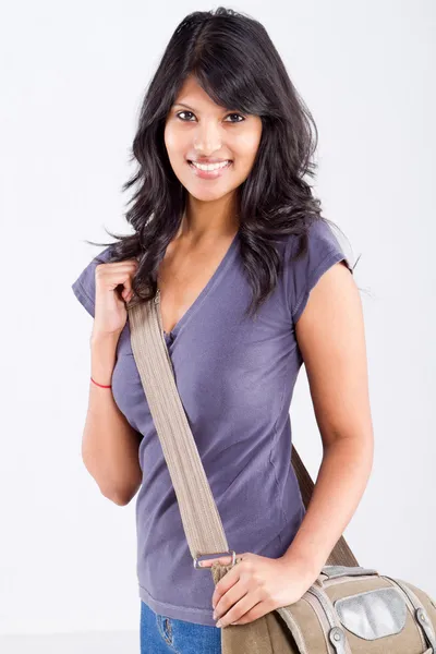 Estudante universitário feminino com uma bolsa de ombro — Fotografia de Stock