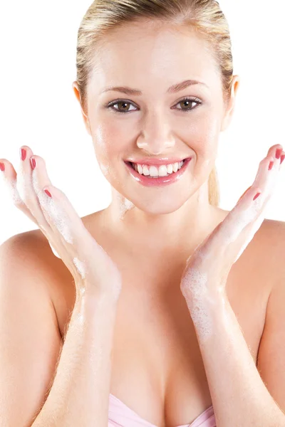 Woman face wash — Stock Photo, Image