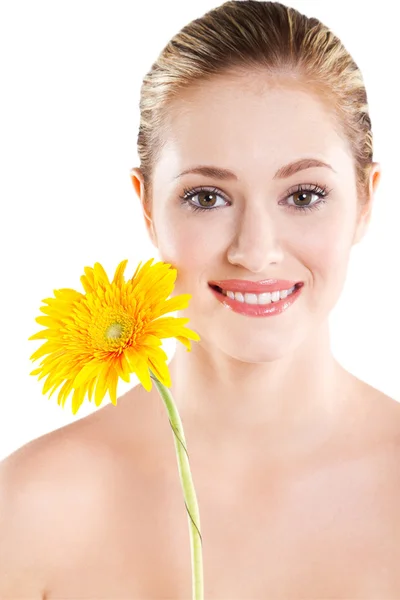 Attractive woman portrait with flower — Stock Photo, Image