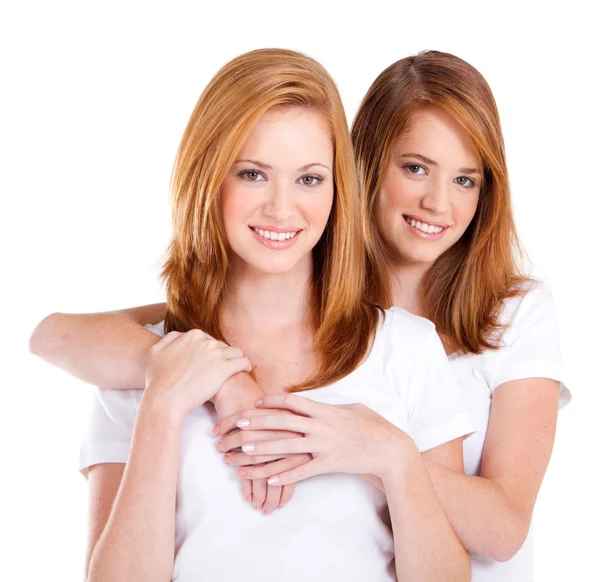 Adolescente menina irmãs retrato no branco — Fotografia de Stock