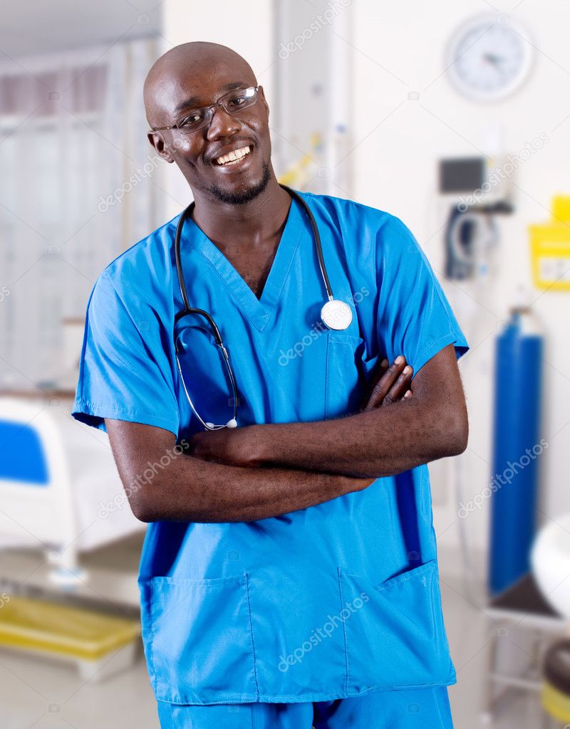 Young male african doctor in hospital