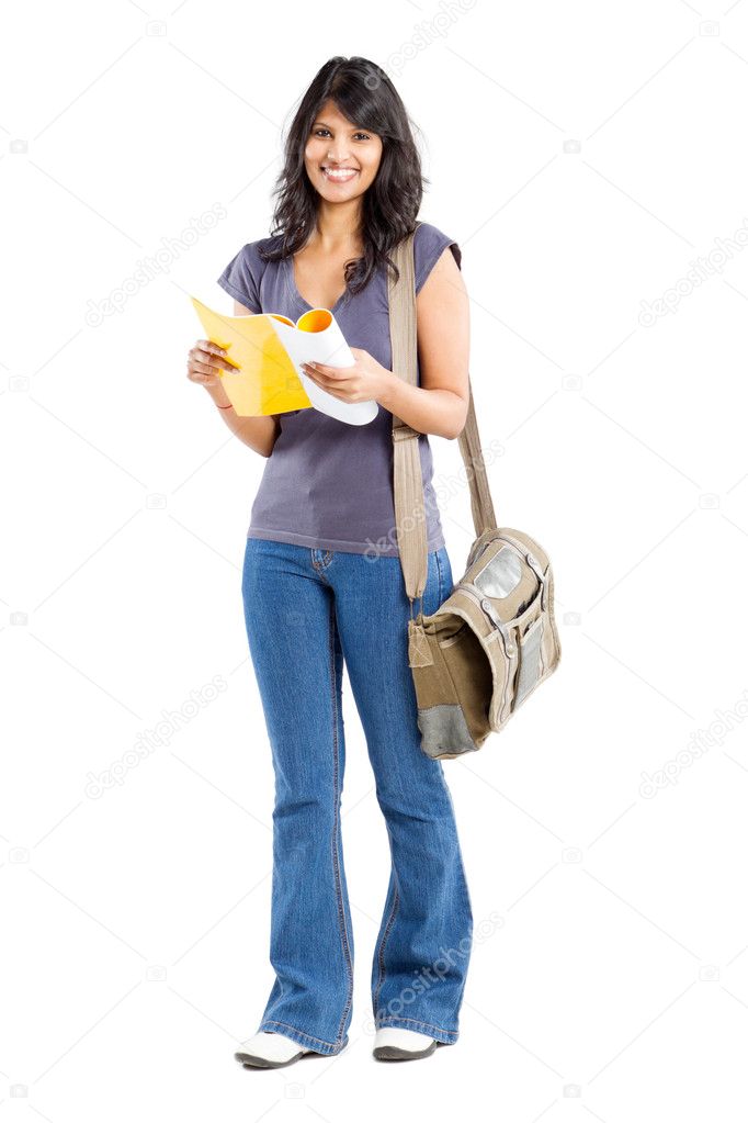 Full length portrait of young female college student