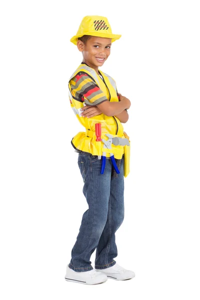 Μικρό αγόρι ως εργάτης οικοδομών — Φωτογραφία Αρχείου