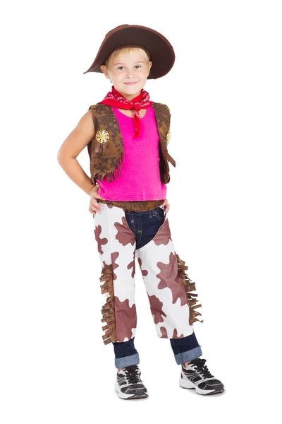 Kleines Cowgirl isoliert auf weiß — Stockfoto