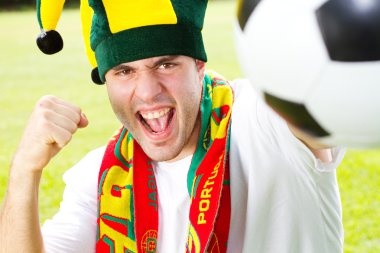 Excited Portuguese soccer fan clipart