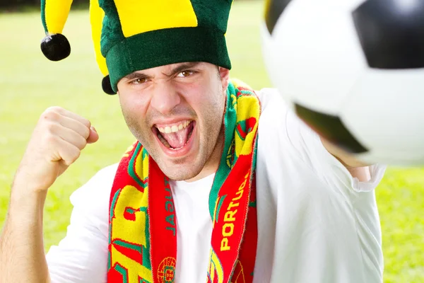 Excited Portuguese soccer fan — Zdjęcie stockowe