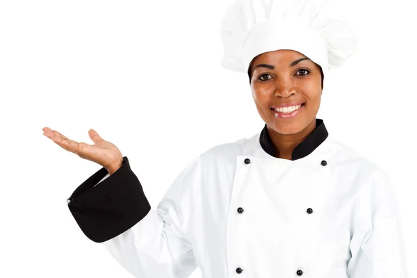 African american female chef presentant — Photo