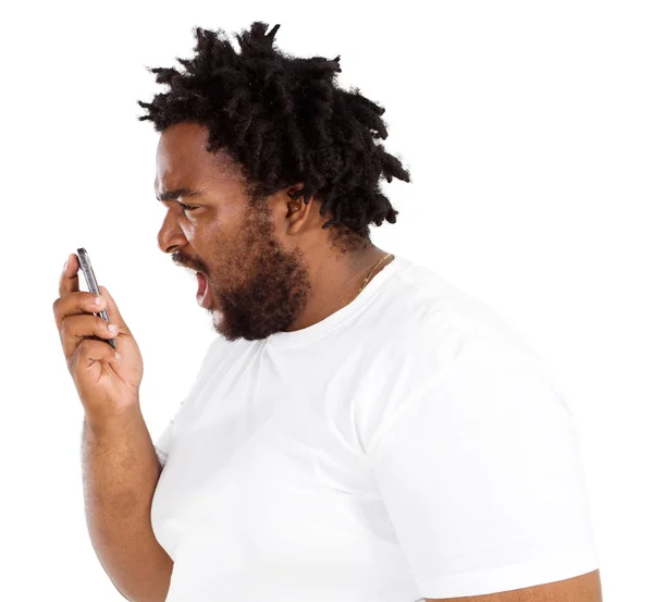 Afro-Amerikan adamım telefonuna bağıran — Stok fotoğraf