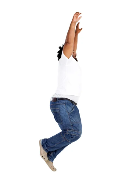 Excesso de peso afro-americano homem saltando — Fotografia de Stock