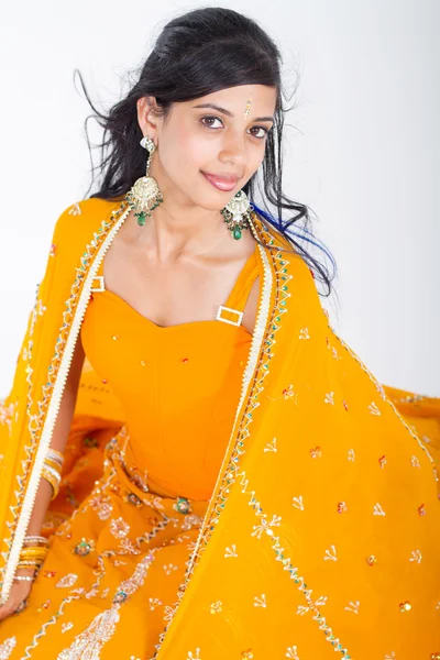 Jovem indiana mulher no saree estúdio retrato — Fotografia de Stock