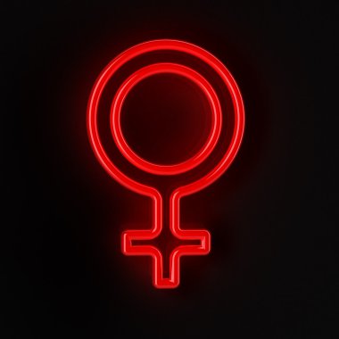 içinde neon kırmızı kadın sembolü