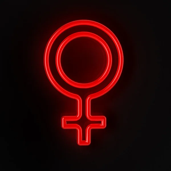 Ženský symbol v neon červený — Stock fotografie