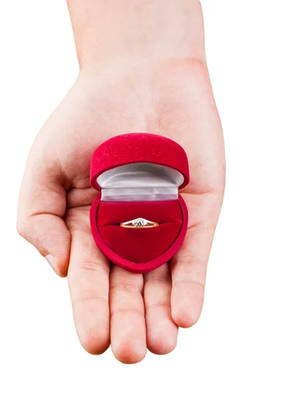Maroon caixa com um anel de casamento — Fotografia de Stock