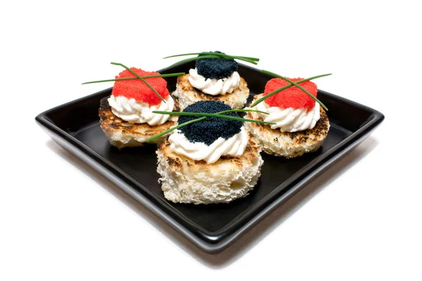 Plate With Caviar Canapés — 图库照片