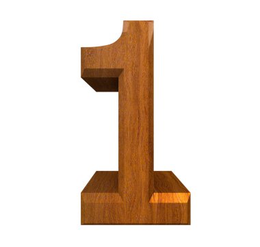 3d number 1 in wood clipart