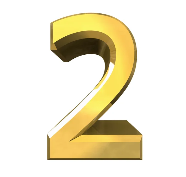 3d number 2 in gold — Stock Photo, Image