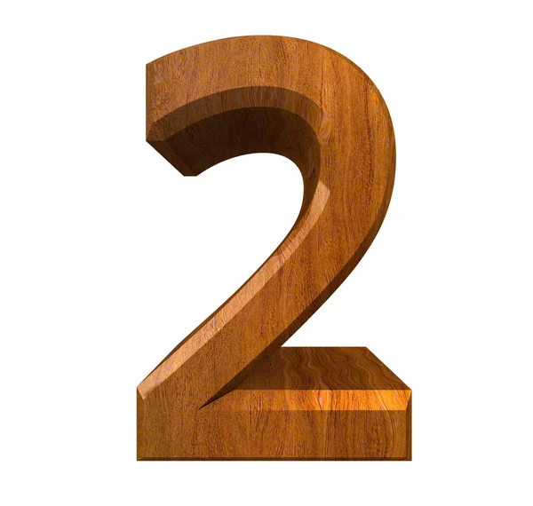 3d number 2 in wood — Stock Photo, Image