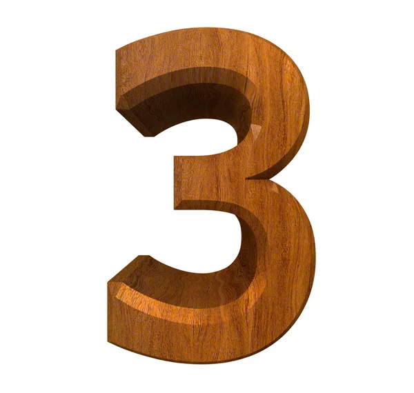 3D numer 3 w drewnie — Zdjęcie stockowe