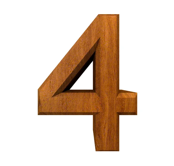 3D numer 4 w drewnie — Zdjęcie stockowe