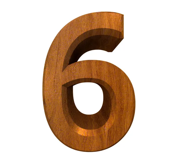 在木材中的 3d 数字 6 — 图库照片