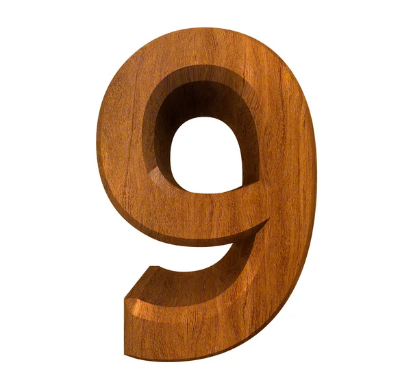 在木材中的 3d 数字 9 — 图库照片