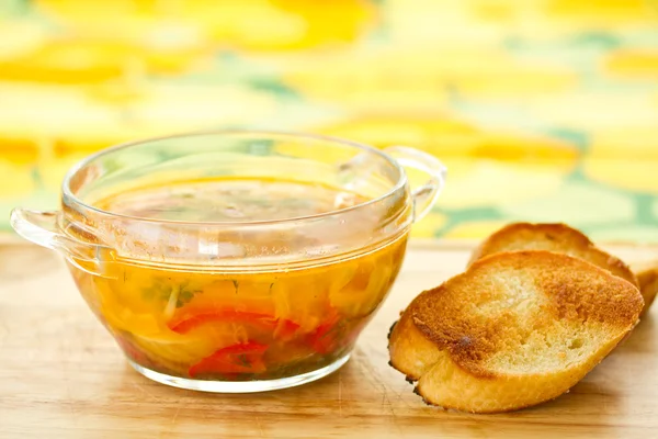 Zupa z grzankami — Zdjęcie stockowe