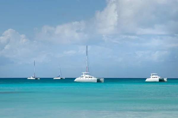 Landschaft des Atlantischen Ozeans. Karibik-Paradies. weißes Ausflugsboot - Katamaran — Stockfoto