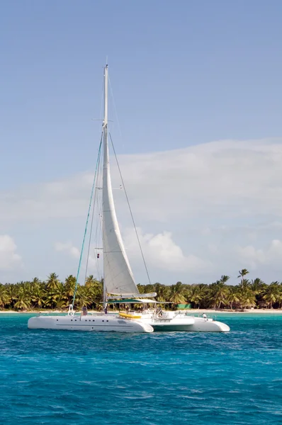 大西洋の風景です。カリブ海 paradize。喜びボート - ホワイト カタマラン — ストック写真