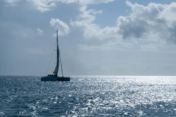 Пейзаж Атлантического океана. Карибский парадизуют. Белая прогулочная лодка - катамаран — стоковое фото