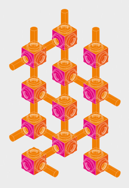 Связь в бизнесе, абстрактная схема, концепция, изометрическая проекция, инженерная графика
