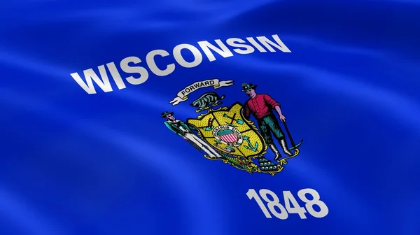 Wisconsin flagga i vinden — Stockfoto