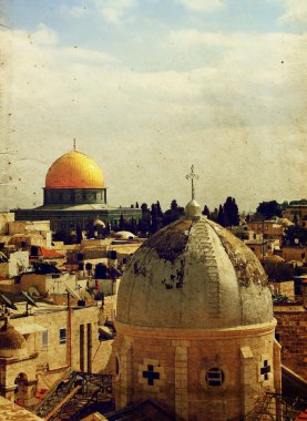 Texture stylized antique postcard of Jerusalem clipart