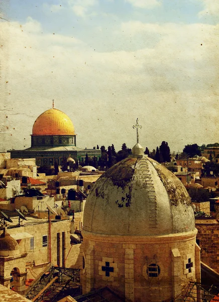 エルサレムのテクスチャ様式化されたアンティーク ポストカード — ストック写真