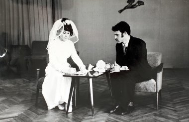 Wedding in the 70s in the USSR. Vintage photo. clipart