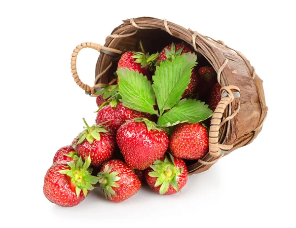 Strawberries in a wooden basket — Stock Photo, Image