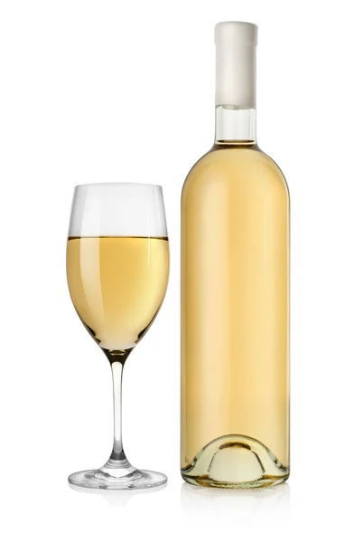 Garrafa de vinho branco e copo de vinho — Fotografia de Stock