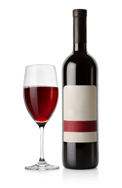 Bottiglia di rosso e bicchiere da vino — Foto Stock