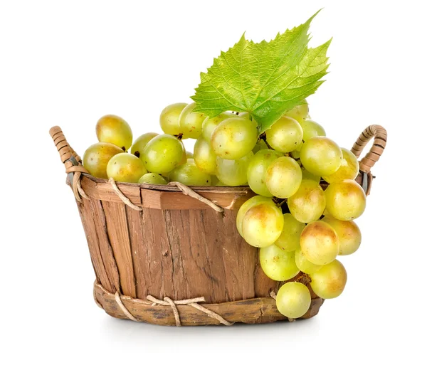 Grapes in a wooden basket isolated — Stock Photo, Image