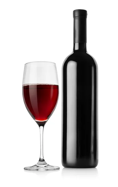 Μπουκάλι κόκκινο κρασί και wineglass — Φωτογραφία Αρχείου