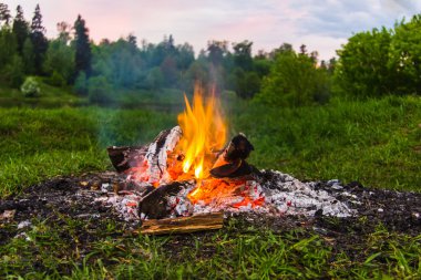 Fireplace in forest at dusk clipart