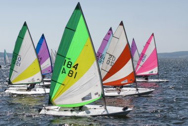 The yacht takes part in competitions in sailing clipart