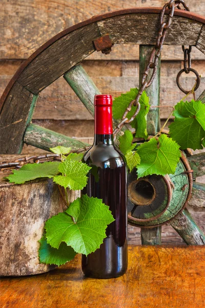 Une bouteille de vin sur le fond de la vigne — Photo