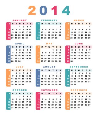 Calendar 2014 (week starts with sunday). clipart